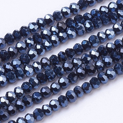 Faceted Rondelle Electroplate Half Plated Glass Beads Strands X-EGLA-F003-D01-1