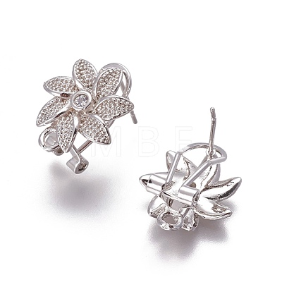 Brass Micro Pave Cubic Zirconia Stud Earring Findings KK-O121-13P-1