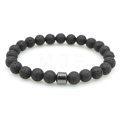 Synthetic Lava Rock Round Beaded Stretch Bracelets for Men Women FS-WG77712-01-1