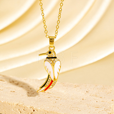 Brass Micro Pave Clear Cubic Zirconia Bird Pendant Necklaces with Enamel WGCF18B-02-1