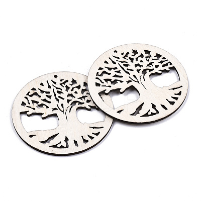 Undyed Natural Wooden Big Pendants WOOD-N007-025-1
