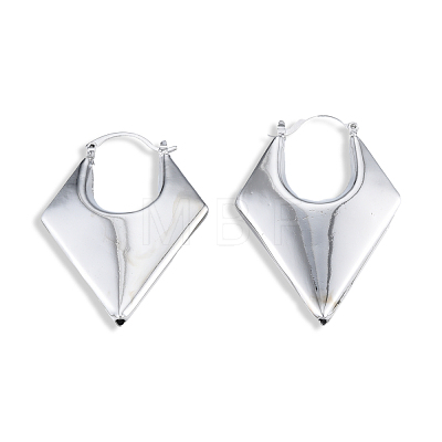 Brass Chunky Rhombus Hoop Earrings for Women EJEW-N011-82P-1