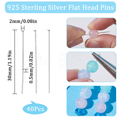 40Pcs 925 Sterling Silver Flat Head Pins STER-SC0001-23A-1