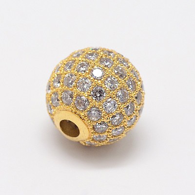 CZ Brass Micro Pave Cubic Zirconia Round Beads ZIRC-L017-03-1