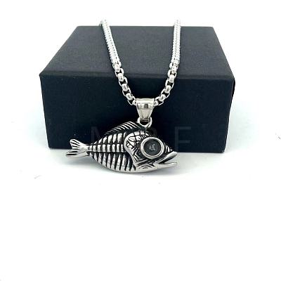 Vintage Punk Style Men's 304 Stainless Steel Fishbone Pendant Necklaces MU8602-1