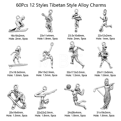 60Pcs 12 Styles Tibetan Style Alloy Pendants PALLOY-CJ0002-18-1