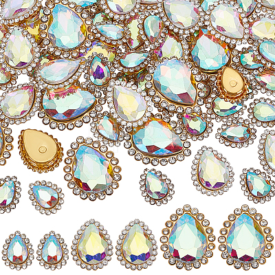Teardrop Alloy Glass Sew on Rhinestone FIND-FG0004-28A-1