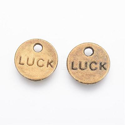 Flat Round Carved Word Luck Tibetan Style Alloy Message Charms TIBEP-A123975-AB-FF-1