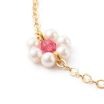 Shell Pearl & Acrylic Beads Flower Link Bracelets X1-BJEW-TA00003-04-1