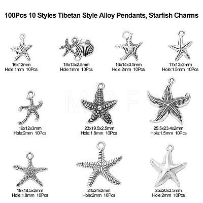 100Pcs 10 Styles Tibetan Style Alloy Pendants TIBEP-CJ0002-23-1