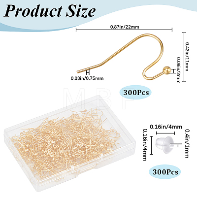 SOFPLATE 300Pcs Brass Earring Hooks KK-SP0001-35G-1