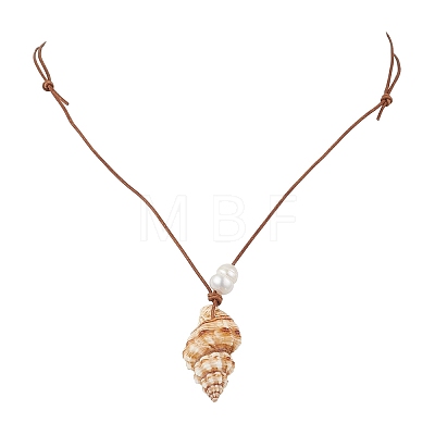 Summer Beach Natural Cultured Freshwater Pearl & Natural Shell Pendant Necklaces NJEW-JN05100-04-1