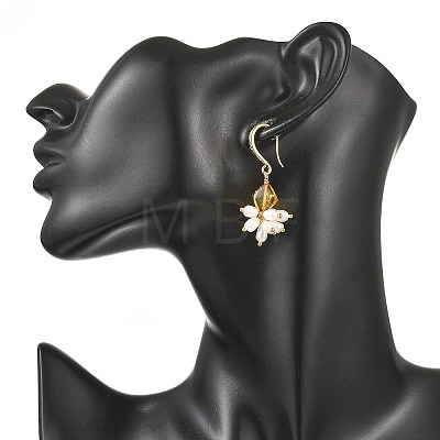Natural Freshwater Pearl & Natural Amber Dangle Earrings EJEW-JE07368-1