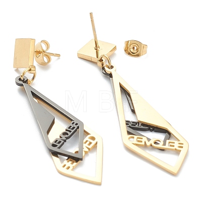 Ion Plating(IP) 304 Stainless Steel Dangle Stud Earrings EJEW-P190-10G-1