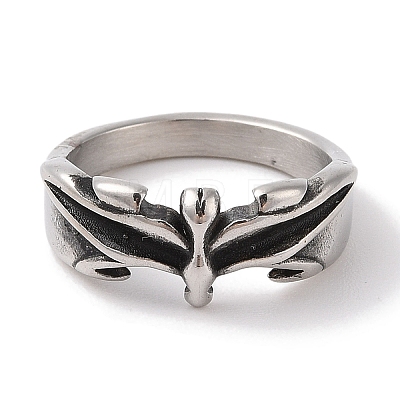 Vintage 304 Stainless Steel Bat Wing Finger Rings for Mens Womens RJEW-U005-13AS-1