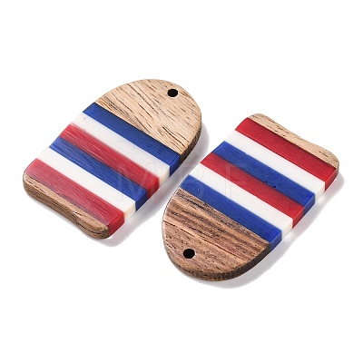 Independence Day Opaque Striped Resin & Walnut Wood Pendants RESI-U010-02Y-1