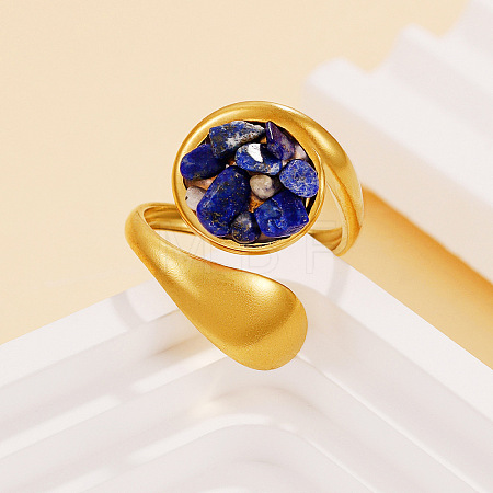 Natural Lapis Lazuli Chip with 304 Stainless Steel Cuff Open Rings WG3F4EB-04-1
