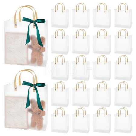 Transparent Frosted PVC Plastic Gift Tote Bags with Green Ribbon ABAG-WH0048-68A-1