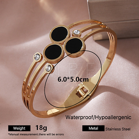 304 Stainless Steel Black Enamel Hinged Cuff Bangles with Crystal Rhinestone for Women RK5153-3-1