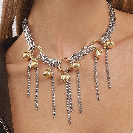 Brass & Alloy Round Ball Chain Tassel Bib Necklaces for Women WGA86A7-01-1