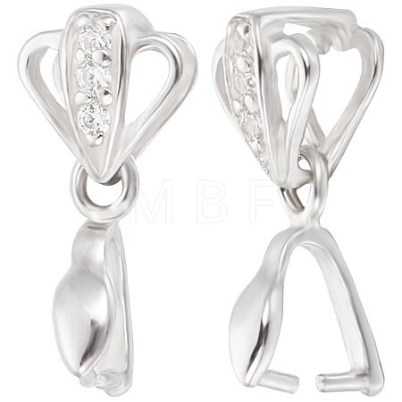 Anti-Tarnish 2Pcs 925 Sterling Silver Micro Pave Cubic Zirconia Pendant Bails STER-BBC0005-51P-1
