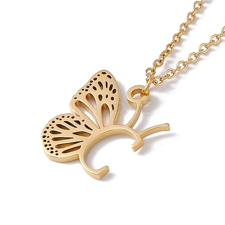Initial Letter with Butterfly Pendant Necklace LS-NJEW-C026-01G-C-1