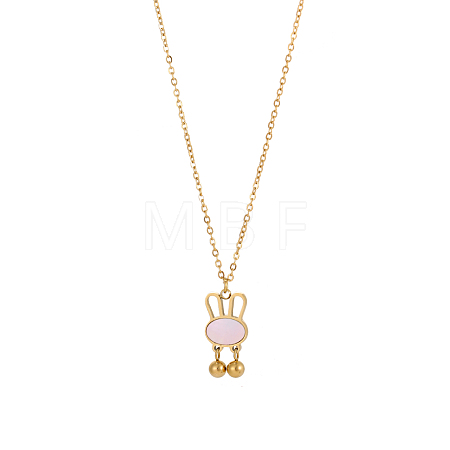Cartoon Rabbit with Pink Shell & Dangle Balls Pendant Necklaces STAS-OY009-42G-1