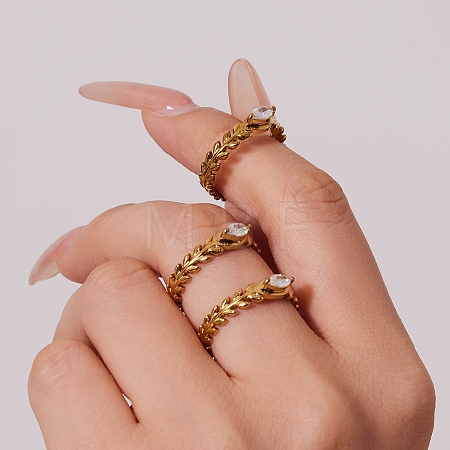 304 Stainless Steel Rhinestone Cuff Rings for Women RJEW-L134-001G-06-1