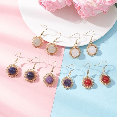 Gemstone Flower Dangle Earrings EJEW-JE06720-1