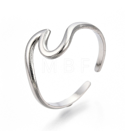 Non-Tarnish 304 Stainless Steel Sea Wave Cuff Rings RJEW-N038-115P-1