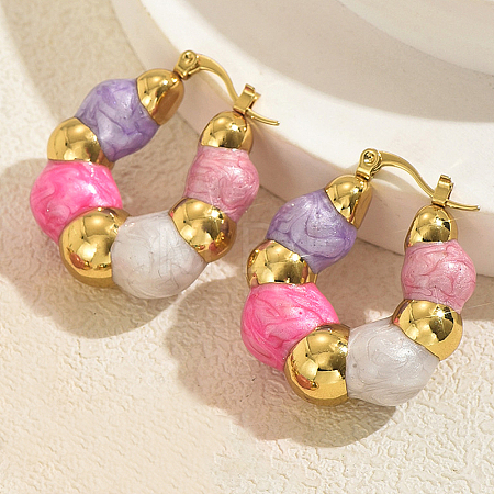 201 Stainless Steel Beaded Hoop Earrings LS-CL8984-2-1