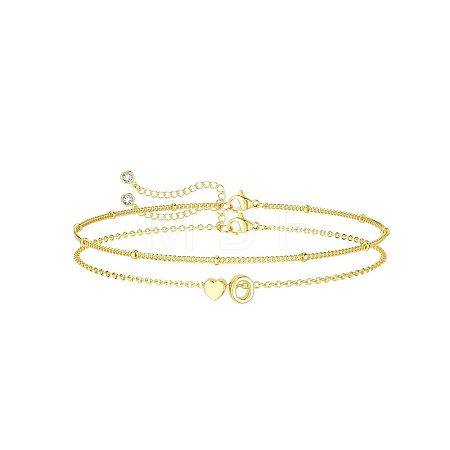 2Pcs 2 Styles Brass Beaded Bracelets & Satellite Chains Bracelets for Women FS-WG4A116-14-1
