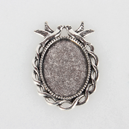 Tibetan Style Alloy Pendant Cabochon Settings X-TIBEP-N003-32AS-1