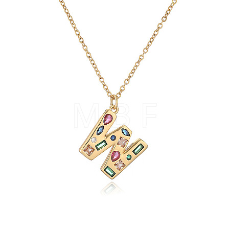 Brass Pave Colorful Cubic Zirconia Initial Pendant Necklaces for Women FS-WG02860-23-1