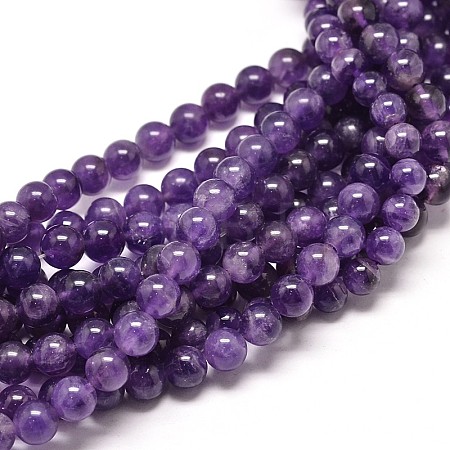 Natural Amethyst Round Bead Strands G-P072-48-8mm-1