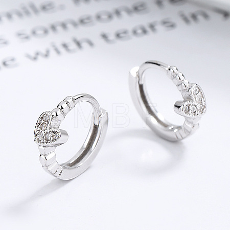 Heart 925 Sterling Silver Micro Pave Clear Cubic Zirconia Hoop Earrings FS-WGEC1D1-02-1