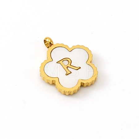 Golden Tone Stainless Steel Pave White Shell Letter Flower Charms PW-WGC5230-18-1