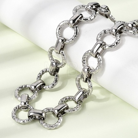 13MM 304 Stainless Steel Textured Round Ring Link Chain Necklaces NJEW-P349-01A-P-1