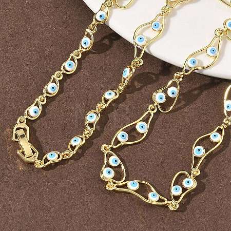 Brass Enamel Evil Eye Link Chain Necklaces NJEW-G183-01G-05-1