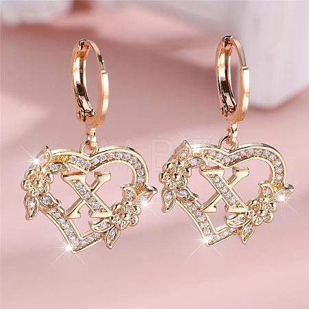 Heart Brass Micro Pave Clear Cubic Zirconia Hoop Earrings FS-WGD5D87-24-1