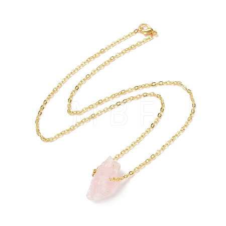 Natural Rose Quartz Irregular Nugget Pendant Necklace G-E155-03G-02-1