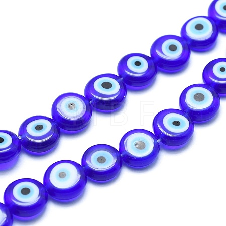 Handmade Evil Eye Lampwork Flat Round Bead Strands X-LAMP-L058-12mm-12-1