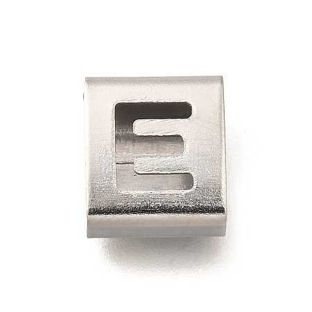 Letter Style 304 Stainless Steel Square Slide Charms STAS-L132-25E-1