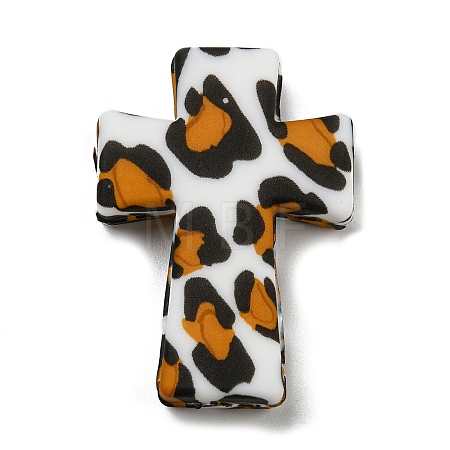 Cross with Leopard Print Silicone Focal Beads SIL-G006-02C-1