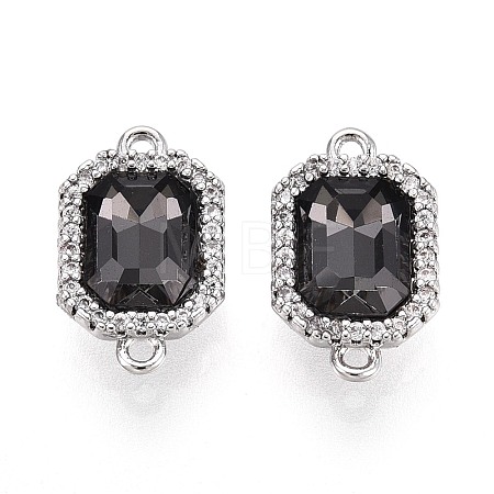 Brass Micro Pave Clear Cubic Zirconia and Glass Connector Charms KK-N287-28P-1