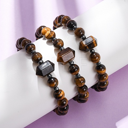 Natural Tiger Eye Beaded Stretch Bracelet for Women BJEW-A145-01E-1