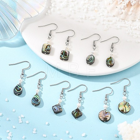 Paua Shell & Pearl Dangle Earrings EJEW-JE07289-1