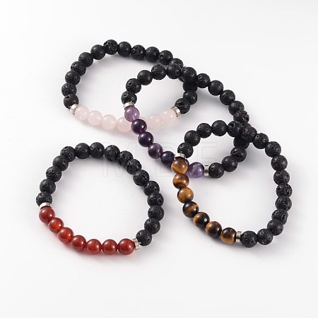 Natural Lava Rock Beaded Stretch Bracelets BJEW-JB02184-1