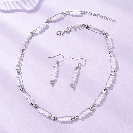 Round Imitated Pearl Acrylic Dangle Earrings & Necklaces Sets SJEW-JS01363-1