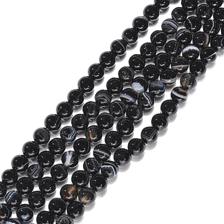 Natural Black Agate Beads Strands G-G391-6mm-01-1